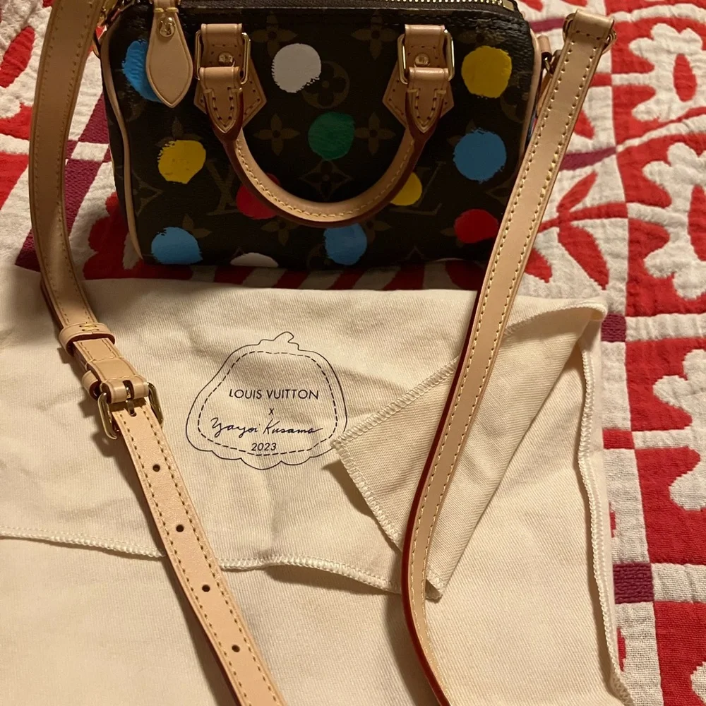 Louis Vuitton Yayoi Kusama Collaboration Nano Speedy Monogram Shoulder Bag Canva - Picture 9 of 9